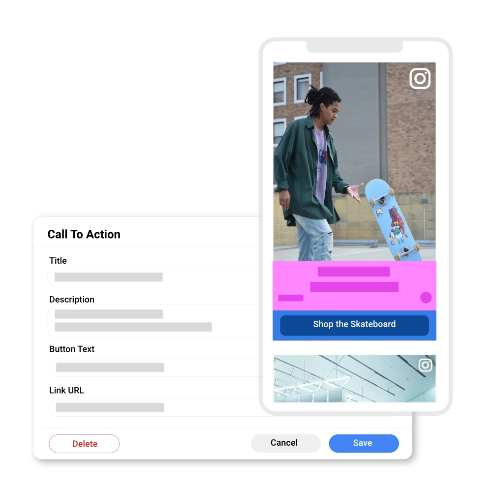 Configuring CTA buttons for UGC and owned content with the social wall tool.