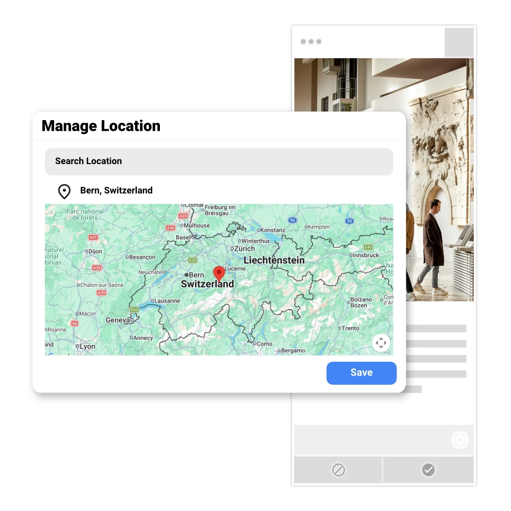 Geographic representation of social media content on a map.